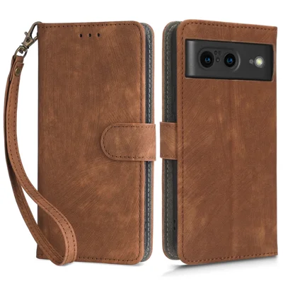 For Google Pixel 8 RFID Blocking Wallet Case PU Leather Stand Phone Cover with Strap - Brown