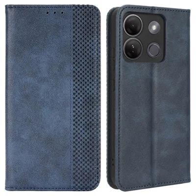 For Infinix Smart 7 Plus Anti-Dust Phone Cover PU Leather Stand Wallet Retro Magnetic Closure Mobile Phone Case - Blue