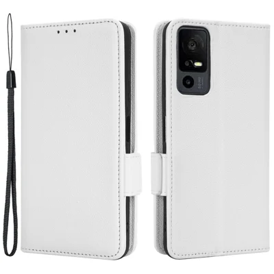 PU Leather Wallet Cell Phone Case For TCL 40 XL Litchi Texture Flip Stand Phone Cover - White