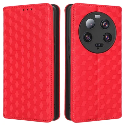 Für Xiaomi 13 Ultra Rhombus geprägtes PU-Leder-Handyhülle Brieftasche mit Ständer und Klapphülle - Rot