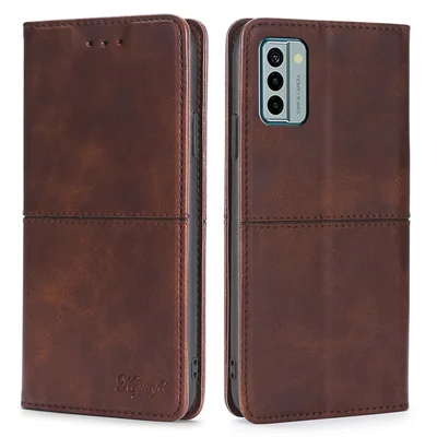 For Nokia G22 Anti-fingerprint Phone Shell Cowhide Texture PU Leather Case Stand Card Slot Cover - Dark Brown