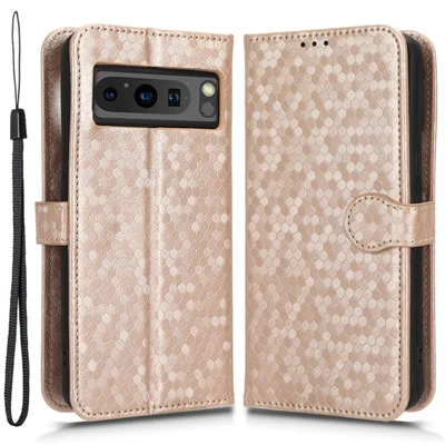 Phone Case for Google Pixel 8 Pro PU Leather Stand Dot Pattern Imprinted Phone Cover Wallet - Rose Gold