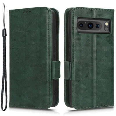 For Google Pixel 8 Pro Anti-Scratch Wallet Phone Case PU Leather Imprinted Triangle Stand Cover - Green
