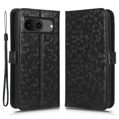 For Google Pixel 8 Stand Imprinted Dot Pattern Phone Cover Phone Wallet PU Leather Phone Case - Black