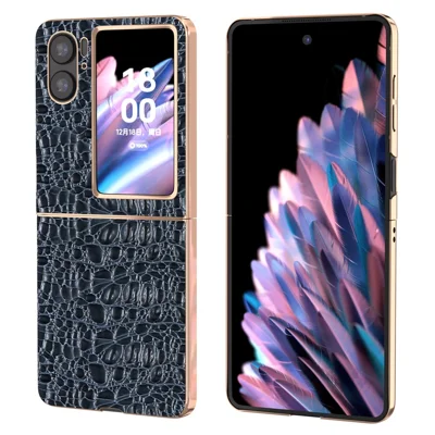 For Oppo Find N2 Flip 5G Genuine Cow Leather+PC Shell Nano Electroplating Shockproof Phone Case - Blue
