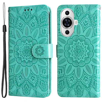 For Huawei nova 11 / nova 12s 4G / nova 12 Lite 4G Wallet Flip Protective Cover PU Leather Sunflower Imprinted Stand Phone Case - Green