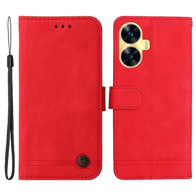 For Realme C55 4G Leather Wallet Cases Skin Touch Phone Cover Stand with Strap - Red