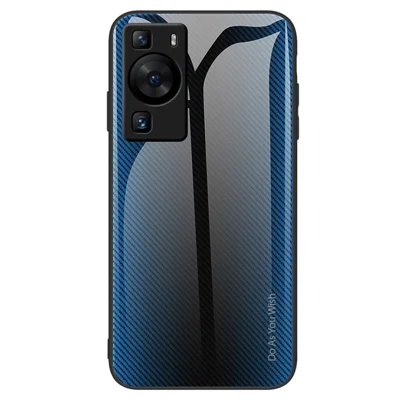Für Huawei P60 Carbon Fiber Texture Case Anti-Scratch Soft TPU + Tempered Glass Cover - Baby Blue