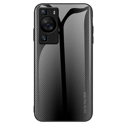 Für Huawei P60 Carbon Fiber Texture Case Anti-Scratch Soft TPU + Gehärtetes Glas Cover - Schwarz