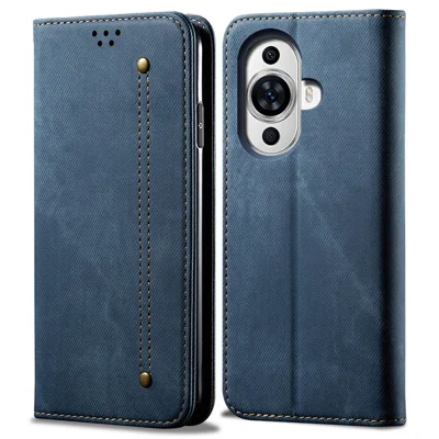 For Huawei nova 11 / nova 12s 4G / nova 12 Lite 4G Wallet Stand Phone Case PU Leather Jeans Cloth Texture Phone Cover - Blue