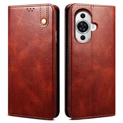 For Huawei nova 11 Pro / nova 11 Ultra Waxy Crazy Horse Texture Phone Cover Stand Wallet PU Leather Cell Phone Case - Brown