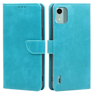 For Nokia C12 4G / C12 Pro / C12 Plus PU Leather Calf Texture Flip Stand Case Wallet Folio Phone Cover - Baby Blue