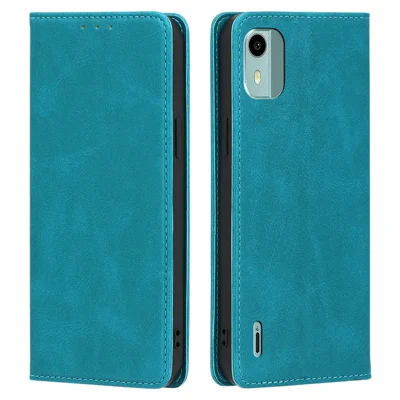 For Nokia C12 4G / C12 Pro / C12 Plus Magnetic Closing Stand Phone Drop-proof Case PU Leather Wallet Shell - Baby Blue