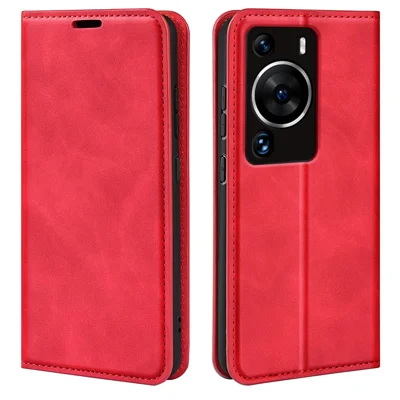 Für Huawei P60 Pro Skin-touch Leder Telefon Wallet Case Folio Flip Stand Telefon Cover - Rot