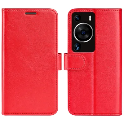 Für Huawei P60 Pro PU-Leder-Brieftasche Crazy Horse Texture Faltbares Ständer-Handytasche - Rot