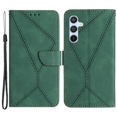HT05 Na Samsung Galaxy A24 4G (162,1 x 77,6 x 8,3 mm) Etui Skórzane Flip Portfelik Dotyk Skóry Stojak Nadrukowana Linia Pokrowiec na Telefon - Zielony