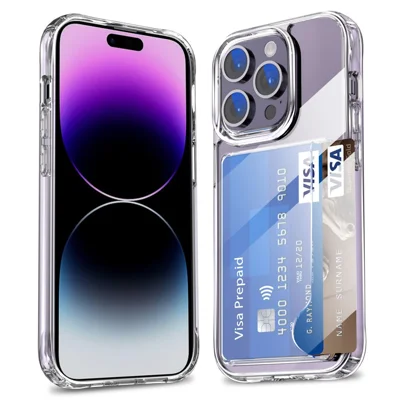 For iPhone 14 Pro Max Card Holder TPU + Acrylic Phone Case Anti-drop Transparent Phone Cover