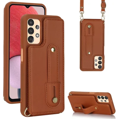 For Samsung Galaxy A53 5G PU Leather+TPU Phone Case Card Slots Design Wristband Kickstand Cover - Brown