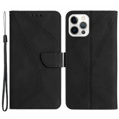 HT05 For iPhone 13 Pro 6.1 inch Skin-touch Fully Wrapped Phone Case PU Leather Wallet Cover with Strap - Black