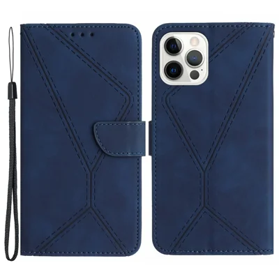 HT05 Phone Case for iPhone 13 Pro Max 6.7 inch Skin-touch PU Leather Flip Cover Magnetic Clasp Wallet Shell - Blue