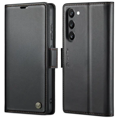 Étui en cuir pour Samsung Galaxy S23 CASEME 023 blocage RFID, 3 emplacements pour cartes, housse pour téléphone mobile - Noir