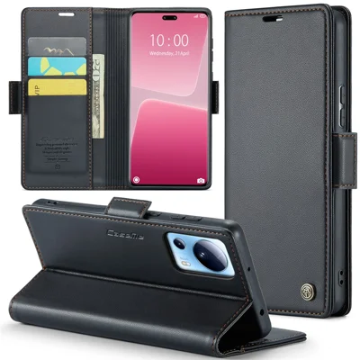 Für Xiaomi 13 Lite / Civi 2 5G Ledertasche CASEME 023 RFID-Schutz 3 Kartenfächer Handyhülle - Schwarz