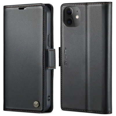 Für iPhone 12 / 12 Pro Ledertasche CASEME 023 RFID-Schutz 3 Kartenfächer Handyhülle - Schwarz