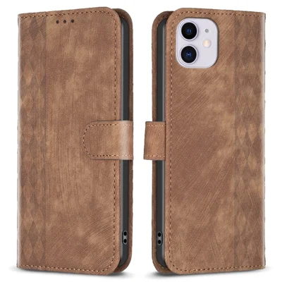 PU Leather Cover for iPhone 11 Bump Proof Imprinted Pattern Wallet Stand Phone Flip Case - Brown
