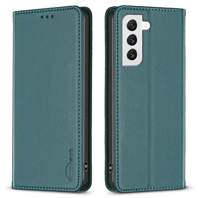 BINFEN COLOR BF18 Handytasche für Samsung Galaxy S21 FE 5G mit Kartenfach, Ständer und PU-Lederbezug - Grün