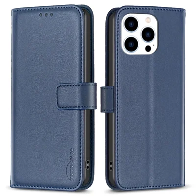BINFEN COLOR BF17 Pour iPhone 14 Pro Coque de téléphone magnétique en cuir avec support - Bleu