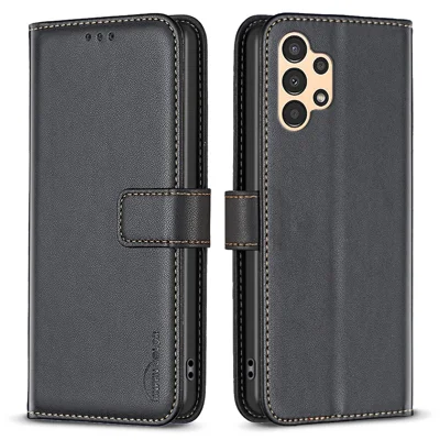 BINFEN COLOR BF17 Leather Case for Samsung Galaxy A13 4G / 5G Stand Cell Phone Wallet Cover - Black