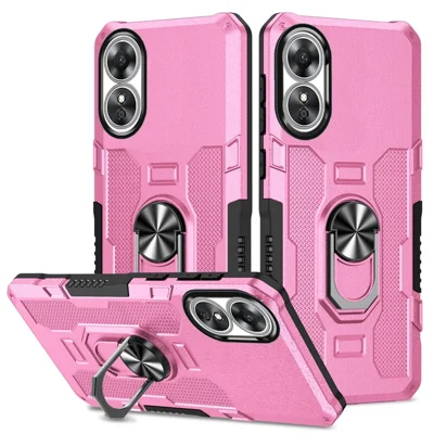 For Oppo A17 4G Shockproof PC + TPU Protective Case Rotation Ring Kickstand Phone Cover - Pink