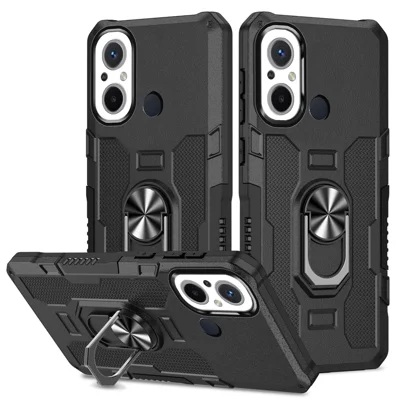 For Xiaomi Redmi 12C 4G PC + TPU Anti-Scratch Phone Case Ring Kickstand Rugged Cover - Black
