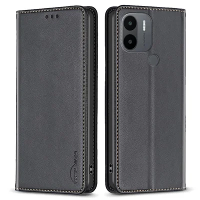 BINFEN COLOR BF18 für Xiaomi Redmi A1 4G / A1+ 4G / Redmi A2 4G / A2+ 4G / Poco C50 4G Handyhülle mit Kartenfach, Klappdeckel aus PU-Leder - Schwarz