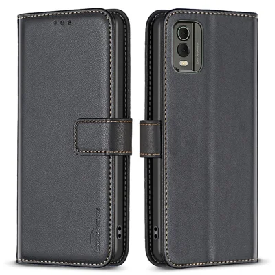 BINFEN COLOR BF17 Para Nokia C32 Case do Telefone com Suporte PU Couro + Capa de Carteira de TPU - Preto