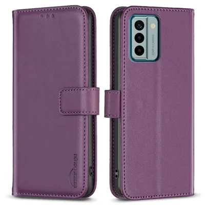 BINFEN COLOR BF17 Phone Stand Case for Nokia G22 Wallet PU Leather+TPU Phone Cover - Dark Purple