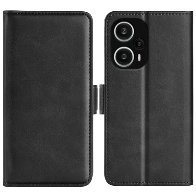 Para Xiaomi Redmi Note 12 Turbo / Poco F5 5G Funda de Teléfono con Tapa y Cartera Textura de Becerro Cuero PU Soporte Plegable Folio - Negro