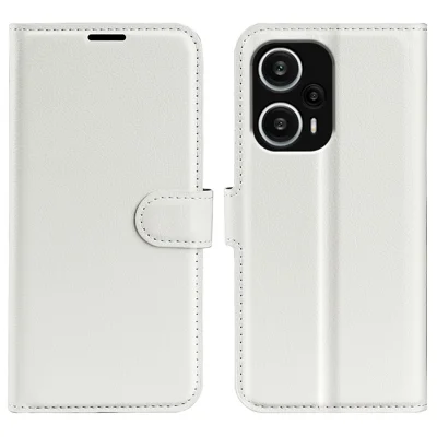 Capa de Pé para Xiaomi Redmi Note 12 Turbo / Poco F5 5G, Capa de Telefone em Couro PU com Textura de Litchi - Branco