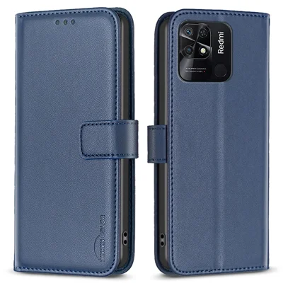 BINFEN COLOR BF17 Stand Phone Case for Xiaomi Redmi 10C 4G PU Leather Wallet Smartphone Cover - Blue