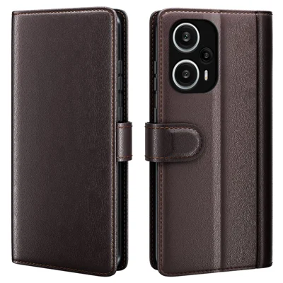 Etui na Xiaomi Redmi Note 12 Turbo / Poco F5 5G, prawdziwe etui skórzane z portfelem i podstawką ze sztucznej skóry - brązowe