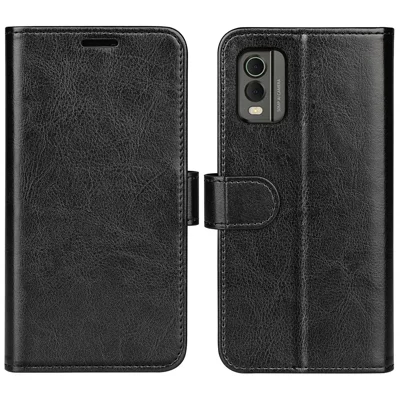 Para Nokia C32 Capa de Telefone em Couro PU Resistente a Arranhões com Textura de Cavalo Louco - Preto