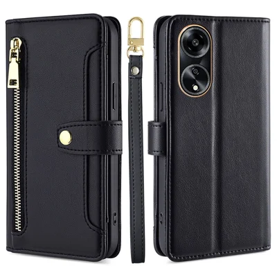 For Oppo A1 5G / A98 5G / F23 5G Scratch Proof PU Leather+TPU Phone Cover Stand Wallet Case with Zipper Pocket - Black
