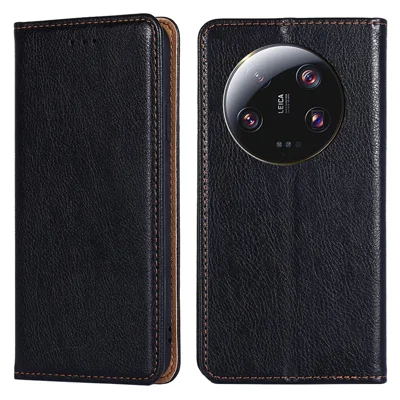 Für Xiaomi 13 Ultra Wallet Phone Case PU-Leder einfarbig magnetischer Verschluss Ständer Smartphone Hülle - Schwarz
