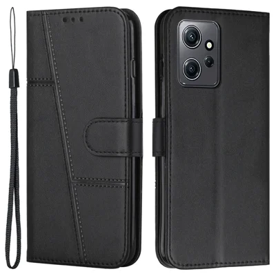 PU Leather Case for Xiaomi Redmi Note 12 4G Cell Phone Drop-proof Wallet Foldable Stand Cover - Black
