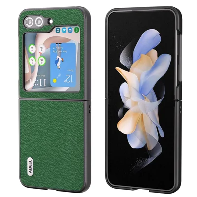 ABEEL For Samsung Galaxy Z Flip5 5G Matte Edges Phone Case Cowhide Leather + PC Back Cover - Green