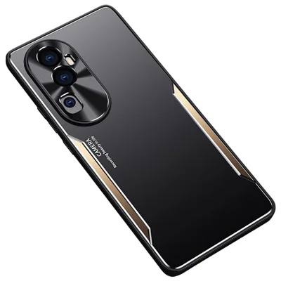 Para Oppo Reno10 Pro+ 5G Capa de Telefone Celular à Prova de Poeira Antirrisco Alumínio Laminado + Capa de Smartphone TPU - Dourado