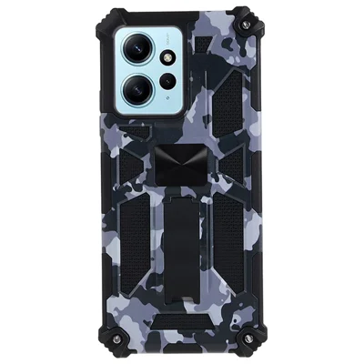 For Xiaomi Redmi Note 12 4G PC+TPU Phone Case Camouflage Kickstand Cell Phone Cover - Black