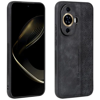 AZNS Imprinted Phone Case for Huawei nova 11 / nova 12s 4G / nova 12 Lite 4G , PU Leather Coated TPU Smartphone Cover - Black