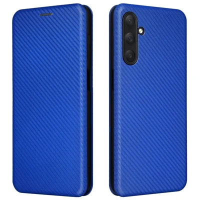 For Samsung Galaxy M54 5G / F54 5G PU Leather Carbon Fiber Texture Phone Case Stand Card Slot Magnetic Cover - Blue