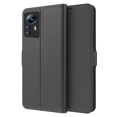 Case de Telefone com Slot para Cartão para Xiaomi Redmi Note 12S 4G, Capa de Telefone de Couro PU + TPU com Suporte - Preto